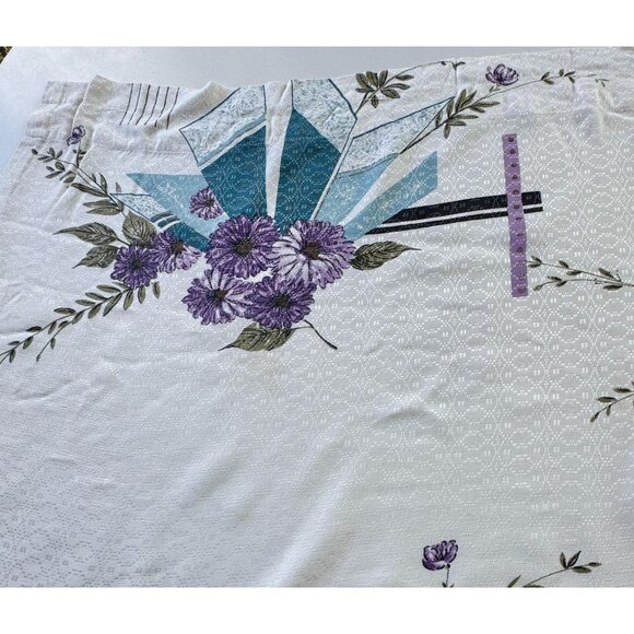 Vintage 1950s curtain, cream, purple blue floral abstract pattern, single panel - Picture 5 of 9